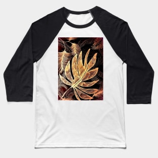 BLACK  GOLD TRICOLOUR TROPICAL LEAVES Baseball T-Shirt